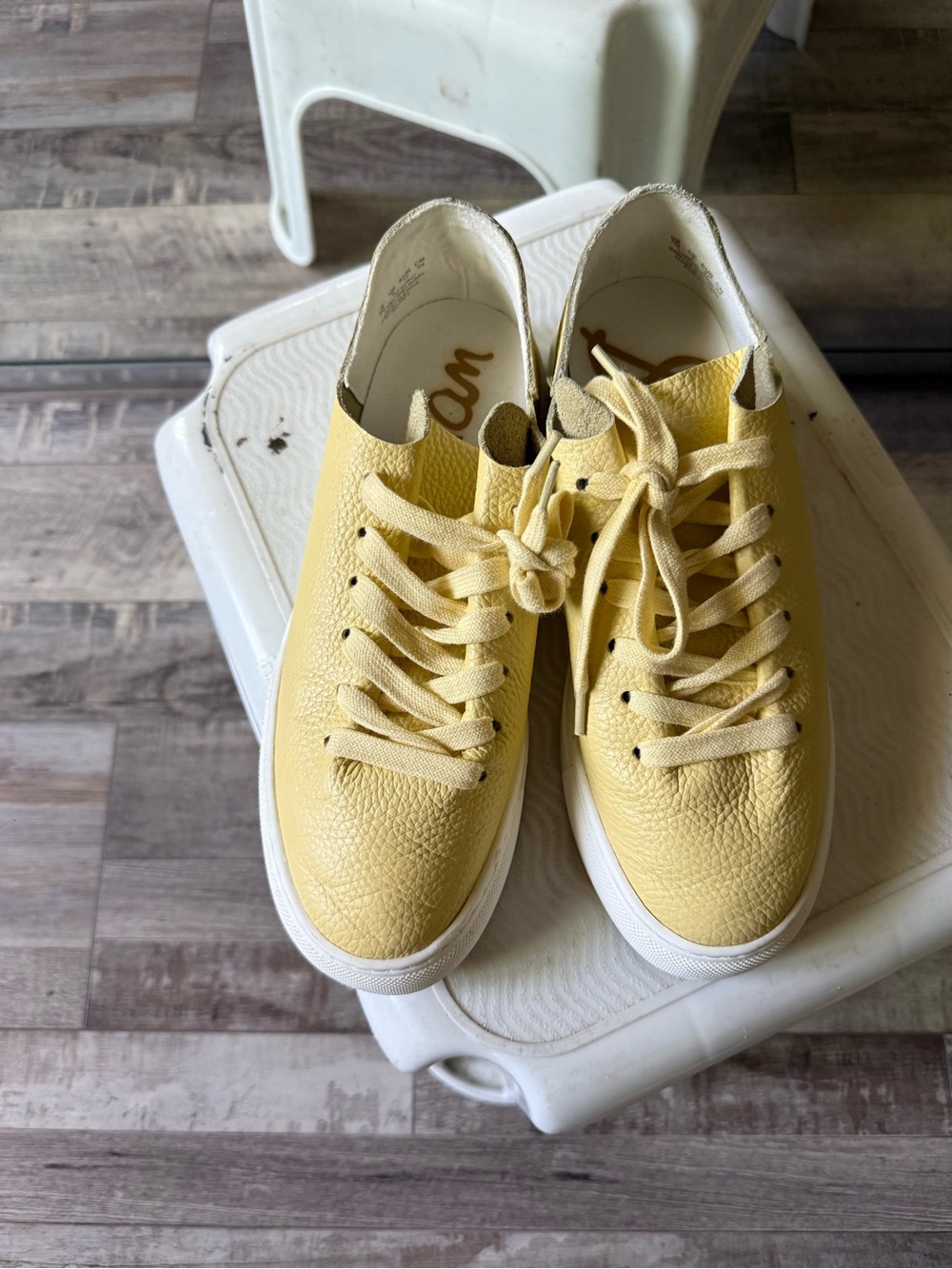 Sam Edelman Yellow Leather Lace-Up Sneakers
